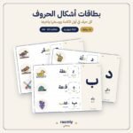 بطاقات أشكال الحروف العربية – 28 بطاقة: أول الكلمة ووسطها وآخرها، PDF للطباعة